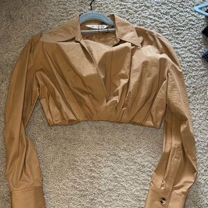 Zara Cropped Button-Front Shirt Jacket - Camel